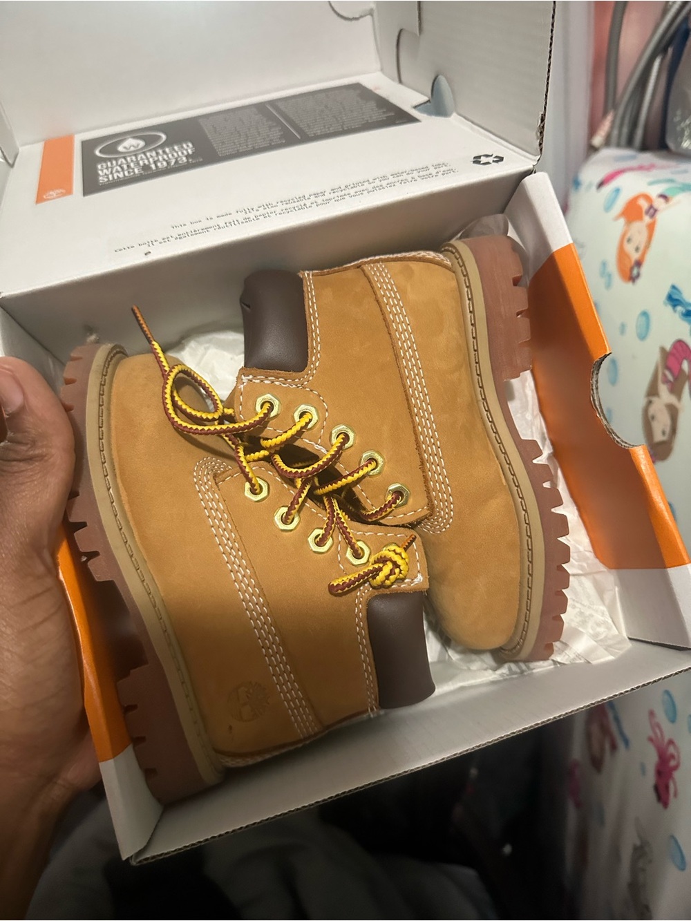 Timberland Kids Wheat/Tan Nubuck Lace-Up Boots with Yellow Accents